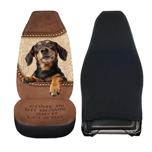 Dachshund Dog Print Car Seat Covers Front Set of 2 Breathable Stretchy Automotive Bucket Seat Covers High Back Seats Cover for Car Front - color: Brown and Black - Dachshund Dog