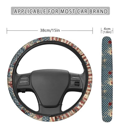 AFPANQZ American Flag Daisy Car Steering Wheel Cover Stretch-on Comfortable Grip Automotive Steering Wheel Cushion Anti-Slip Universal 14-15 inch Machine Washable - color: American Flag Daisy