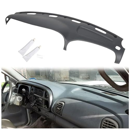 ECOTRIC Dash Cover Overlay Compatible with 1998-2001 Dodge Ram 1500, 1998-2002 Dodge Ram 2500 Base/Dodge Ram 3500 Base Trucks Gray Dashboard Dash Cap Pad Bezel Molded Protector - size: Dashboard Cover