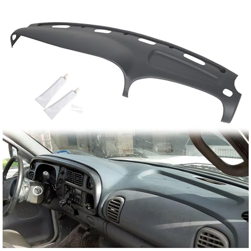 ECOTRIC Dash Cover Overlay Compatible with 1998-2001 Dodge Ram 1500, 1998-2002 Dodge Ram 2500 Base/Dodge Ram 3500 Base Trucks Gray Dashboard Dash Cap Pad Bezel Molded Protector - size: Dashboard Cover
