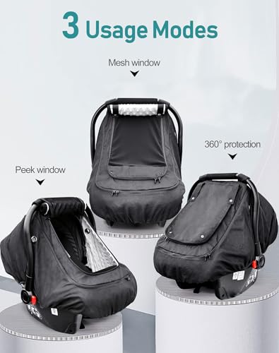 Waterproof Baby Car Seat Cover，YVMVDV Patented Cold Weather Carseat Cover for Babies,Infant Car Seat Cover Canopy for Boy Girls,Windproof Car Seat Canopy, Keeps Babies Warm and Cozy Black - color: Thick-Black