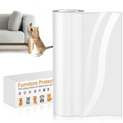 Cat Anti Scratch Tape (11.8" x 197") Transparent Anti Cat Scratch Furniture Protector, Wear and Scratch Resistant Cat Scratch Deterrent Sticky Paws Tape for Carpet, Sofa, Couch, Door