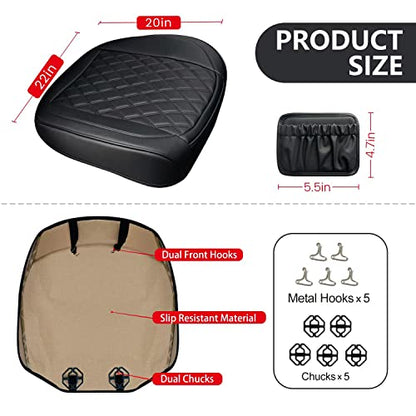 BEITK,2 Pack Leather Front Car Seat Cover Bottom Car Seat,Anti-Slip and Full Wrap Driver Car Seat Protectors Storage Pocket,Luxury Waterproof Bottom Auto Seat Cushion Pad MatMost Vehicles(Black)