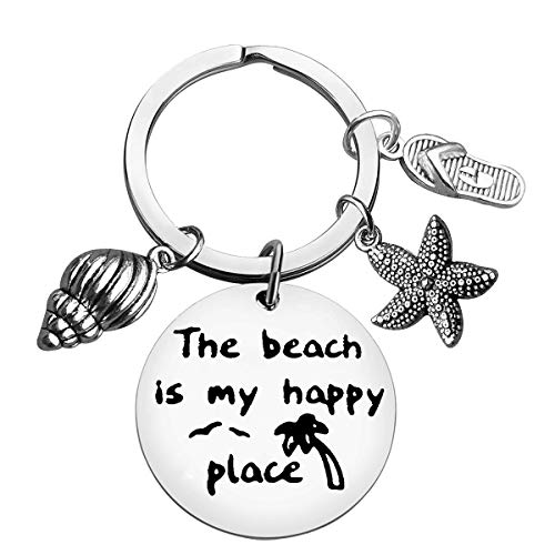 Vadaka Beach Lover Gift Keychain Jewelry Beach Keyring Stainless Steel Key Chain Birthday Christmas Graduation Gift for Women Girl Teens