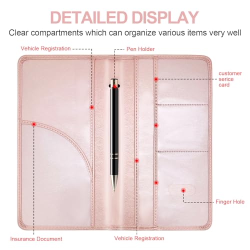 PLOJOP Car Registration and Insurance Card Holder, Leather Vehicle Insurance Card Holder Glove Box Compartment Organizer, Car Wallet Case for License Cards, ID Card, Business Card (Rose gold, L) - color: Rose gold