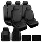 FH Group Galaxy13 Metallic Striped Deluxe Leatherette Car Seat Covers with Matching Carpet Floor Mats – Full Set, Universal Fit, Airbag Compatible for Cars, SUVs & Sedans, Black - color: Black