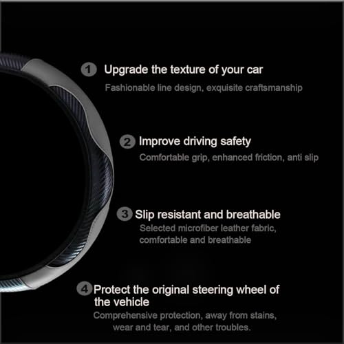 Ultra Fine Carbon Fiber Leather Steering Wheel Cover, Anti Slip and Sun Protective Protect The Steering Wheel, Easy to Install,Universal of 14.5"-15" (Grey) - color: Grey