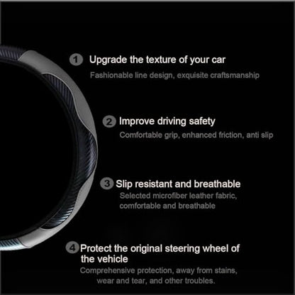 Ultra Fine Carbon Fiber Leather Steering Wheel Cover, Anti Slip and Sun Protective Protect The Steering Wheel, Easy to Install,Universal of 14.5"-15" (Grey) - color: Grey