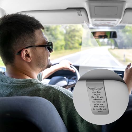 XQLZY Guardian Angels Fly with You Engraved Stainless Steel Car Visor Clip, New Driver Gifts, Inspirational Guardian Angel Visor Clip for Family Friend Driver, Teen Driver Sweet 16 Gifts