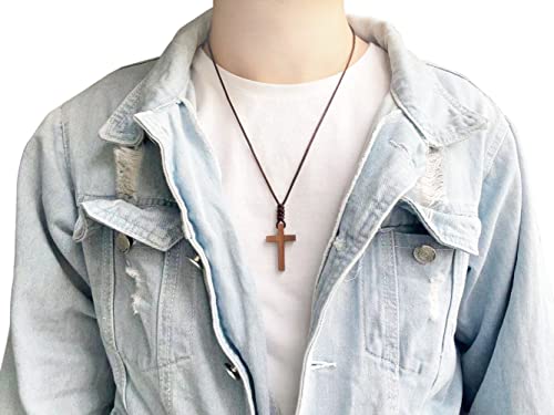 Xianli Wang Natural Wooden Cross Pendant Necklace for Men Women Solid Walnut Wood Christian Baptism Christmas Easter Prayer Faith Confirmation Birthday Gift Car Rearview Mirror Hanging Wall Ornament