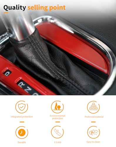 Interior Gear Shift Panel Frame Cover Trim Accessories Compatible with Ford Mustang 2015 2016 2017 2018 2019 2020 2021 2022 2023, Red
