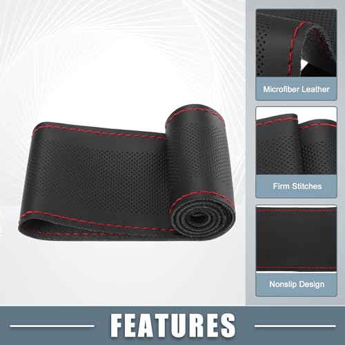 Car Hand Sewn DIY Steering Wheel Cover Breathable Comfortable 32-35cm Stitch on Wrap Cover Microfiber Leather Black Stitches Red - color: Red Stitches