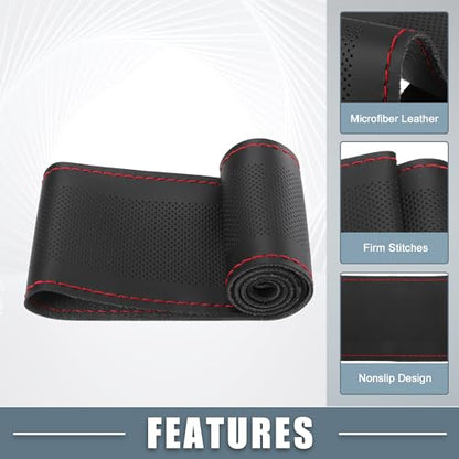 Car Hand Sewn DIY Steering Wheel Cover Breathable Comfortable 32-35cm Stitch on Wrap Cover Microfiber Leather Black Stitches Red - color: Red Stitches