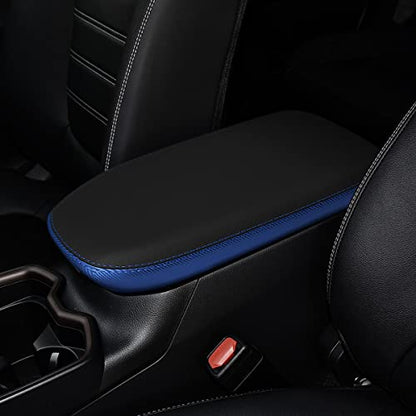 INTGET Center Console Armrest Cover for Toyota RAV4 Accessories 2025 2024 2023 2022 2021 2020 2019 Leather Middle Console Lid Cover Pad Protector Arm Rest Covering Car(Black with Blue) - color: black with blue