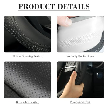 Steering Wheel Cover for Men Women, Universal 15 inch Microfiber Leather with Non-Slip Rubber Lining, Breathable Car Wheel Protector, Odorless, Durable, Black