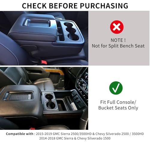 Xaido 2PCS Center Console Organizer Compatible with 2014 2015 2016 2017 2018 Chevy Silverado/GMC Sierra 1500/2500/3500 HD Accessories Console Armrest Box Storage Tray, Full Console w/Bucket Seats ONLY