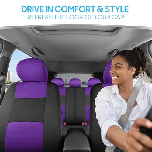 BDK PolyPro Car Seat Covers Full Set in Purple on Black – Front and Rear Split Bench Seat Covers for Cars, Easy to Install Car Seat Cover Set, Car Accessories for Auto Trucks Van SUV - color: Purple