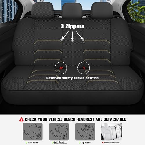 3D Air Mesh Car Seat Covers Full Set,Breathable Seat Covers for Cars,Split Bench Compatible,Universal Fit for SUV,Vans,sedans, Trucks, Automotive Interior Covers(5-Seat Black/Beige)