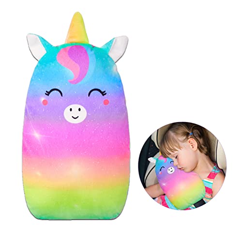 FIODAY Car Seat Belt Covers for Kids Unicorn Seat Belt Pillow Soft Seat Belt Cushion Adjust Seat Strap Pillow Head Neck Support for Children Boys Girls Travel, Rainbow - color: Rainbow
