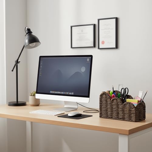CubesLand Bedside Table Desk Organizer Caddy, Remote Pen&Pencil Holder Cup, Makeup Brush Holder w/Scalloped Perfect for Home, Office Desk, Living Room Table Decor, 3 Slots Brown - color: Brown