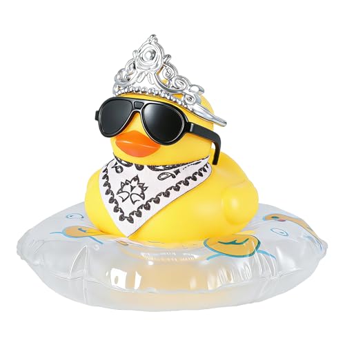 Funny Rubber Duck with Crown, Sunglasses, Swimming ring and Scarf - DIY Mini Duck Car Dashboard Decoration, Home Desk Ornament -Duck Gift for Friends, Family - color: Style10