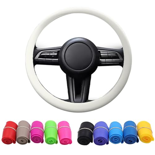 Cool Non-Slip Silicone Steering Wheel Protector - Protective Cover, Soft Steering Wheel Cover (White) - color: White