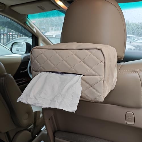 Car Tissue Holder for 120 Standard Tissue,Leather PU Tissues Box Cover for Car Backseat,Extra Large Rectangle Napkin Holder Soft Rectangular,Fits for Kleenex tissues,for Storage& Organization (Beige) - color: Beige