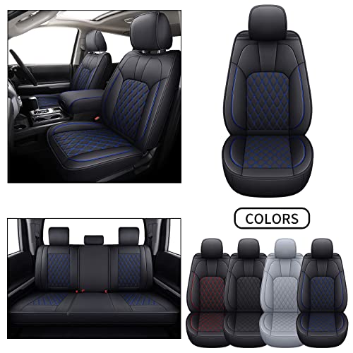 LUCKYMAN CLUB 2022-2026Tundra Pickup Trucks Car Seat Covers X05-T3 Full Set Accessories, Fit Fit SR5 SR Platinum TRD Crew/Crewmax/Extended/Double Cab with Waterproof Faux Leather (Black&Blue FullSet) - color: Black&Blue, size: 2022-2026 Full Set