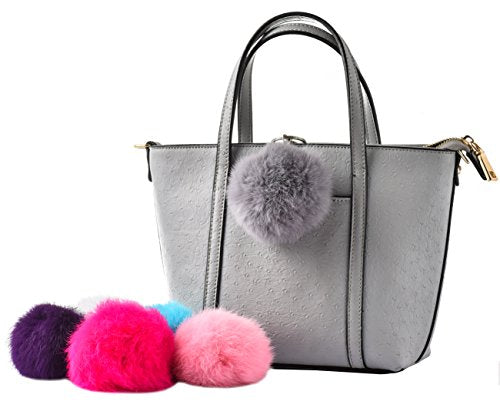 Cute Faux Rabbit Fur Ball Pom Pom Keychain Car Key Ring Handbag Tote Bag Pendant Purse Charm - color: Gray