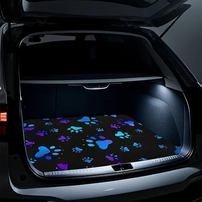 Universal Car Trunk Mat 29" x 39", Blue-Purple Footprints All Weather Trunk Protection Cargo Liner,Durable Cargo Mat Rear Trunk Liner, Stylish Vehicle Interior Accessories Suitable for Most Car Models - color: Blue-Purple Footprints