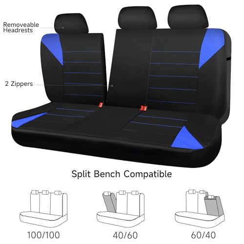 CAR PASS Neoprene Wetsuit Seat Covers, Waterproof Car Seat Covers Full Sets with 5mm Composite EVA, Universal Fit for Car Sedan, SUV Trucks Anti Slip with Airbag Compatible(Black Blue - color: Blue full sets