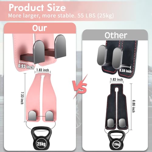 Car Hooks for Headrest, Leather Car Seat Back Storage Organizer Interior Accessories, More Wide & Deep Auto Seat Hook Hangers for Purse Umbrellas Handbag Clothes Coats Grocery Bags (Pink-2 Pack)