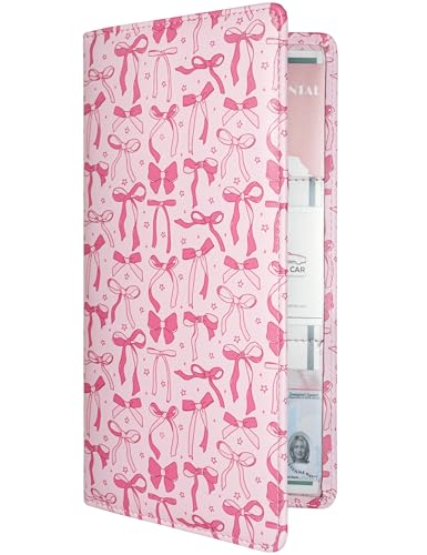Mymazn Car Registration and Insurance Holder, PU Leather Glove Box Car Organizer with Magnetic Closure, Car Document Holder for Driver's License & Essential Documents (Pink) - color: Pink