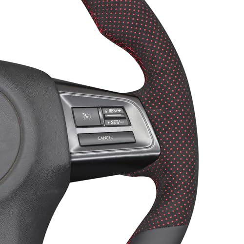 MEWANT Hand Stitched Steering Wheel Cover Wrap for Subaru WRX 2015-2021 / WRX STI 2015-2021 Steering Wheel Accessories - color: Perforated Black Alcantara with Red Layer&Leather