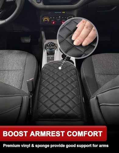 Car Center Console Armrest Cover for Ford Escape 2020-2025/Bronco Sport CX430 2021-2025, PU Leather, Middle Console Arm Rest Cushion Pad, Black - size: Bronco Sport CX430