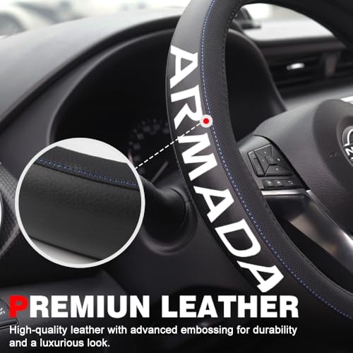 XITER Leather Steering Wheel Cover for Armada 2008-2026,with Armada Logo - color: Armada 2008-2026,With "Armada" LOGO