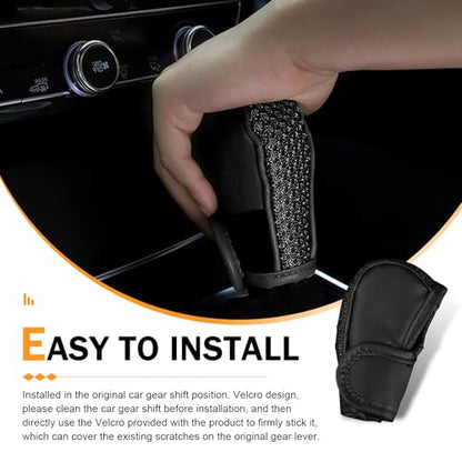 Car Gear Shift Cover, Leather Breathable Car Gear Shift Knob Cover, Waterproof Anti-Slip Shifter Shifting Knob Handle Stick Protector, Universal Auto Interior Decor for Sedan SUV Truck(Black)