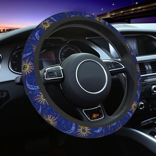 Sun Moon Twelve Zodiac Signs Steering Wheel Cover Car Accessories Cute for Women Girls Girly Universal 15 Inch Neoprene Auto Interior Decor Anti Slip Car Truck Protector - color: Black23