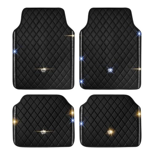 Universal Anti-Slip Car Mats, 4PCS Full Set Diamond Pattern PVC Floor Mats for SUV Sedan Truck, Waterproof All Weather Interior Accessories(Black) - color: BLACK