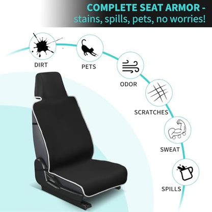 Waterproof 2 Pack Neoprene Car Seat Covers for Trucks, Sweatproof Non-Slip Seat Protector for Cars, SUVs, Vans, Machine Washable, Universal Fit (Black,2-Pcs)