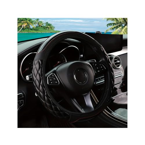Car Steering Wheel Cover, 14.5-15inch Leather Anti-Slip Car Wheel Cover Protector, Safety Comfortable Desgin, Universal Auto Steering Wheels Accessories for Cars Truck SUV (Black) - color: Black