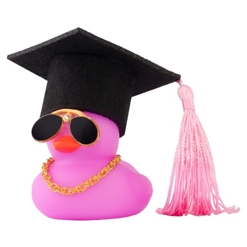 wonuu Car Dashboard Decor Graduation Hat Color Rubber Duck, Car Ducks Ornaments with Mini Graduation Hat Necklace Sunglasses (Purple) - color: Purple, style: Soild