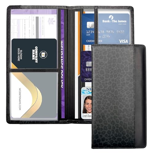 Car Registration and Insurance Holder with Magnetic Closure, Universal Document Organizer for License, Insurance Cards & Glove Box Storage (Leopard-Black) - color: Leopard-Black