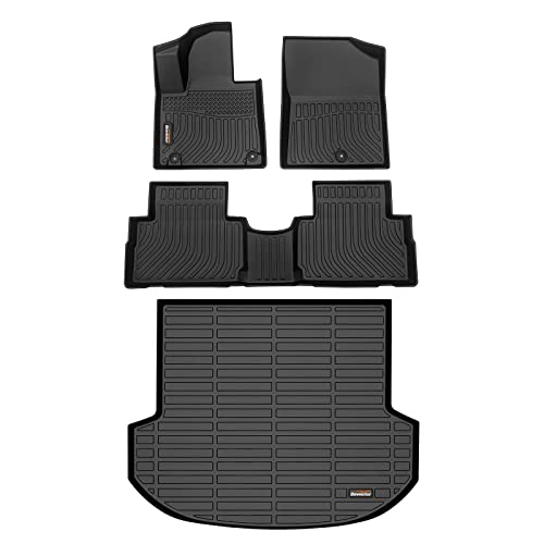 Binmotor-Floor Mats & Cargo Liner Set for Hyundai Santa FE 2021-2023 (Not Fit for Hybrid), Front & 2nd Row & Cargo Liner, TPE All Weather Mats Cargo Trunk Mat for Santa FE Accessories - style: 2) Car Mats for Hyundai Santa Fe (2021-2023)