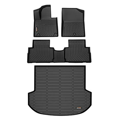 Binmotor-Floor Mats & Cargo Liner Set for Hyundai Santa FE 2021-2023 (Not Fit for Hybrid), Front & 2nd Row & Cargo Liner, TPE All Weather Mats Cargo Trunk Mat for Santa FE Accessories - style: 2) Car Mats for Hyundai Santa Fe (2021-2023)