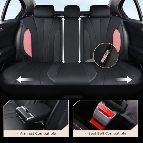 Coverado Automotive Car Seat Covers, Luxury Seat Covers Full Set, Leather Car Seat Protectors with Storage Bags, Pink Driver Seat Covers Universal Fit for SUVs Trucks Sedans - color: Pink&Black