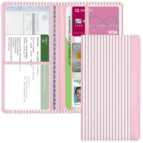 Car Registration and Insurance Holder, Auto Truck Document Holder with Magnetic Shut, Vehicle Glove Box Car Organizer, Interior Car Accessories for Women Men (Pink Stripes) - color: Pink Stripes