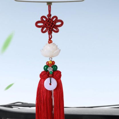 Garneck Car Rear View Mirror Charm Hanging Beads Lotus Pendant Chinese Knot Tassel Car Interior Decoration Home Ornament