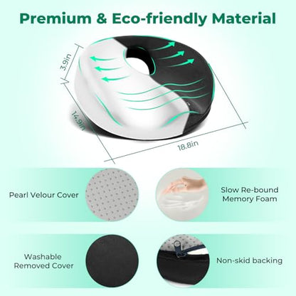 SAHEYER Donut Pillow for Tailbone Pain, Memory Foam Hemorrhoids Pillow for Sciatica Nerve, Sciatica Hip Coccyx Seat Cushion for Long Sitting Office Workers, Car Drivers, Black