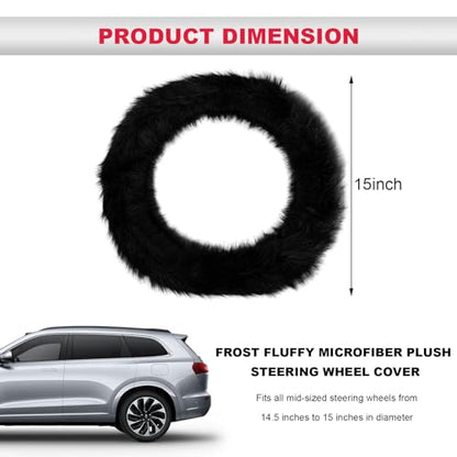 Fluffy Steering Wheel Cover, 15 Inch Anti-Slip Microfiber Plush Fuzzy Steering Wheel Cover, Winter Warm Elastic Fuzzy Steering Wheel Covers for Women and Men, Car Accessories (Black) - color: Black